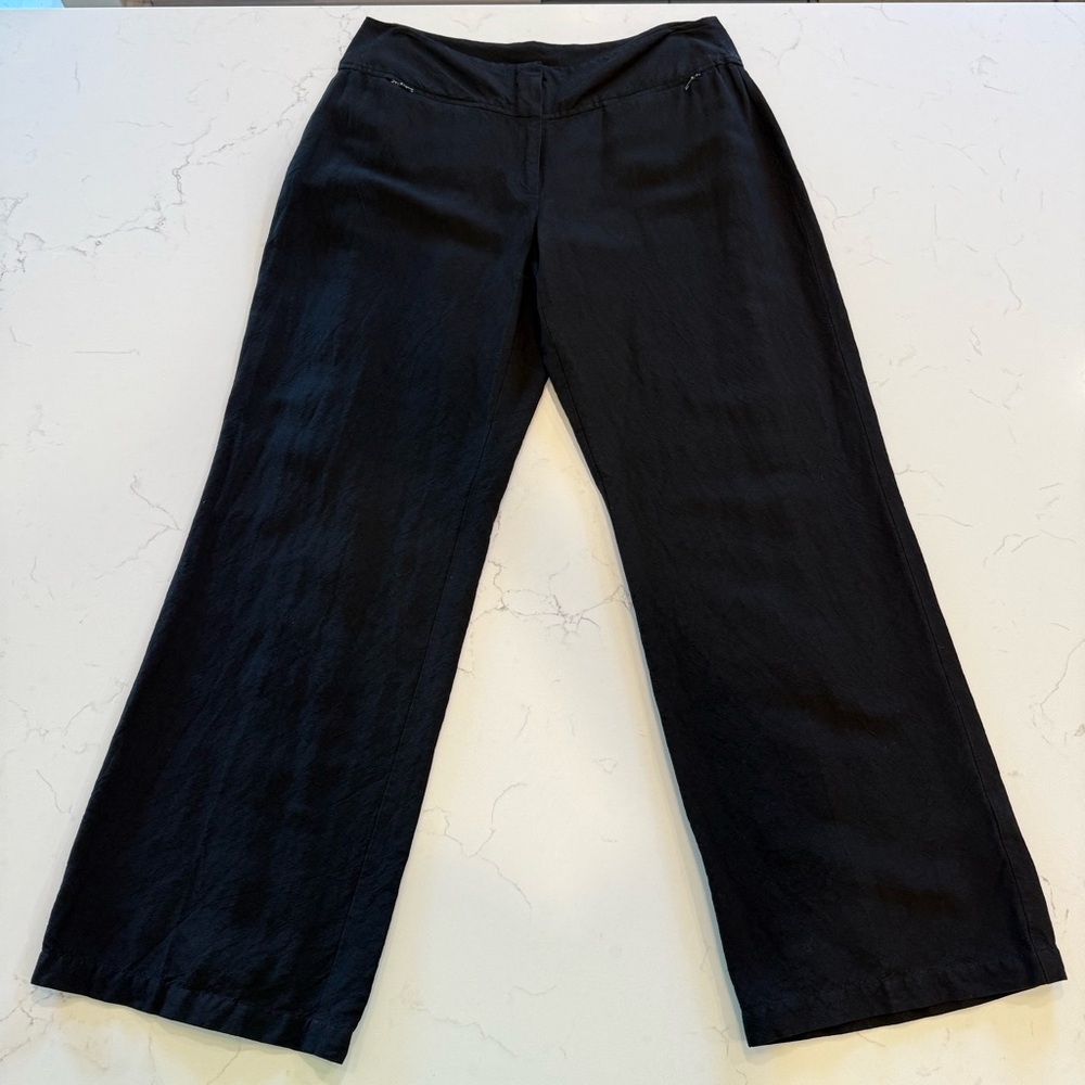Eileen Fisher Women’s Sz S Black Wide Leg Zip Pocket Italian Fabric Linen Pants